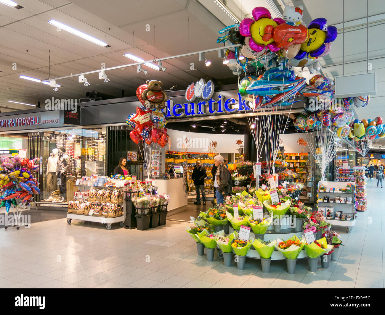 Flower gift shop at Schiphol Plaza shopping centre at Amsterdam Airport in the Netherlands Stock Photo