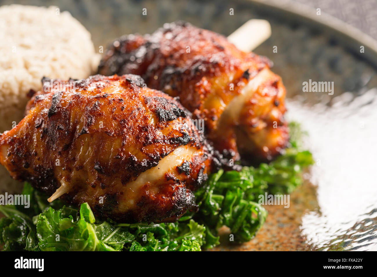 Korean Bbq Bulgogi Chicken With Cauliflower Rice Greens Stock Photo