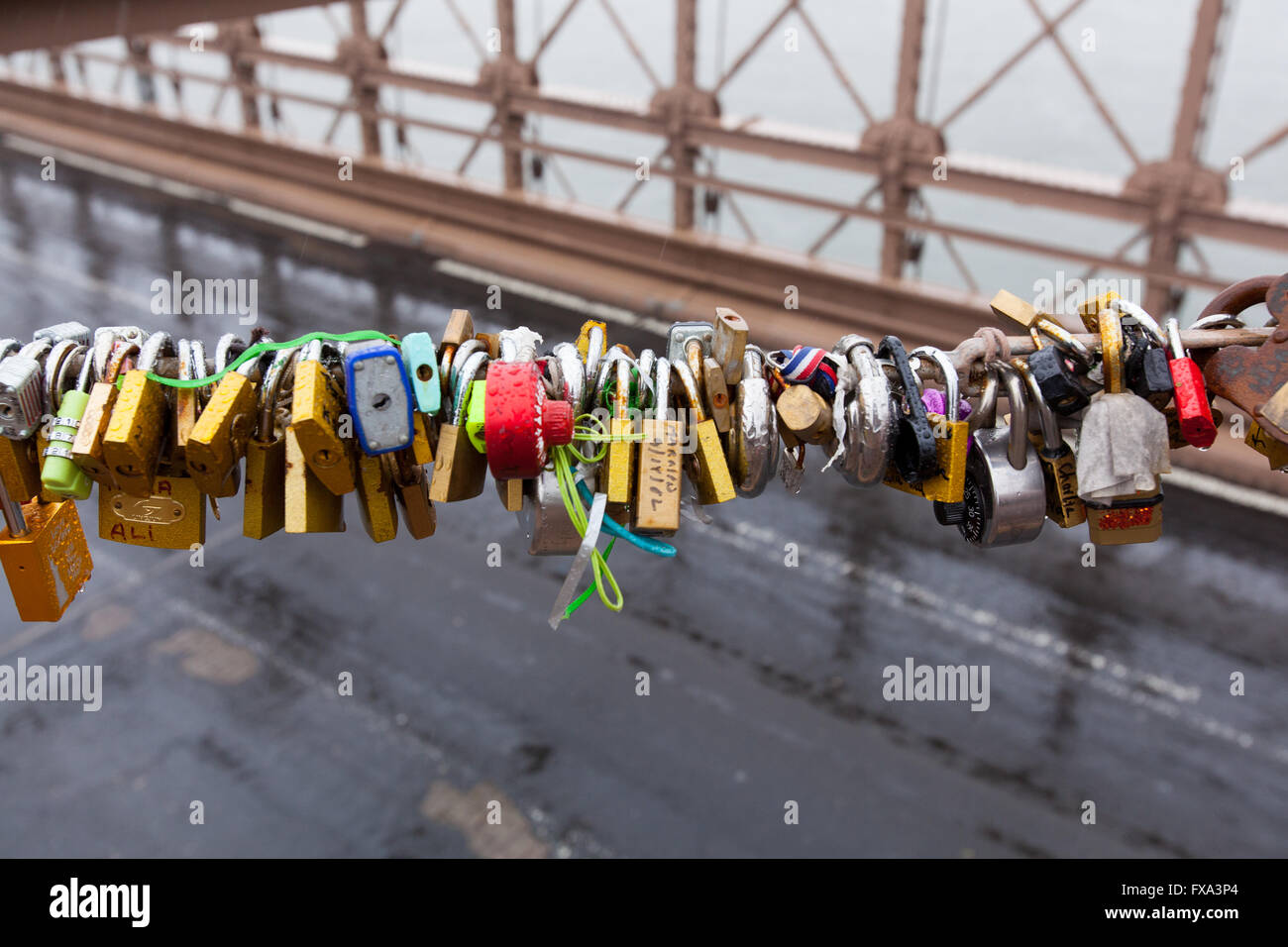 Padlocks or Love Locks on the Brooklyn Bridge padlocks are attached