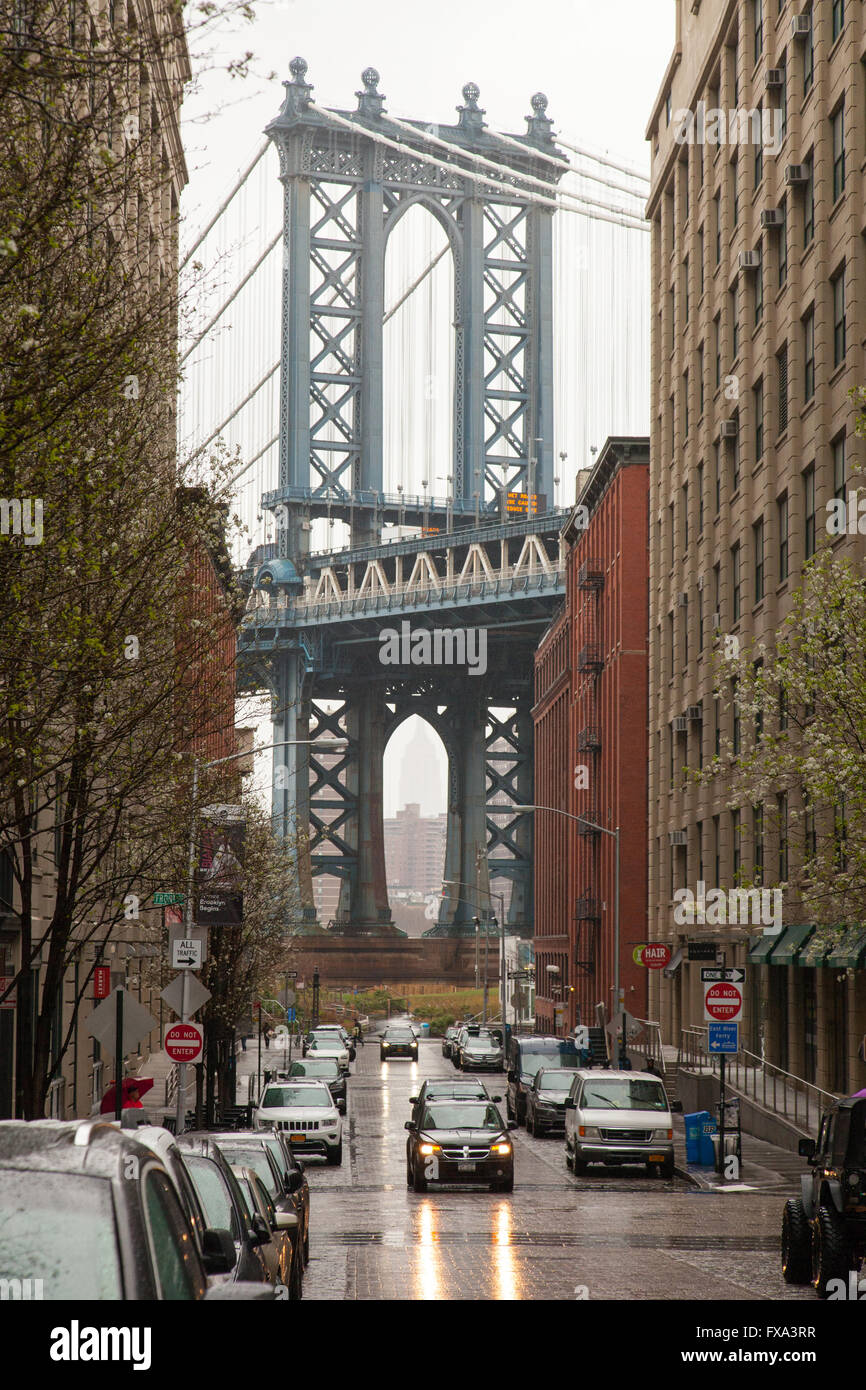 The Manhattan Bridge as photographed from Dumbo, Brooklyn, New York, United States of America. Stock Photo
