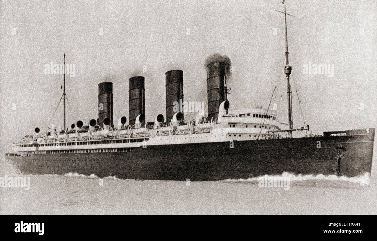 The maiden voyage of the Cunard liner RMS Mauretania in 1907. Stock Photo