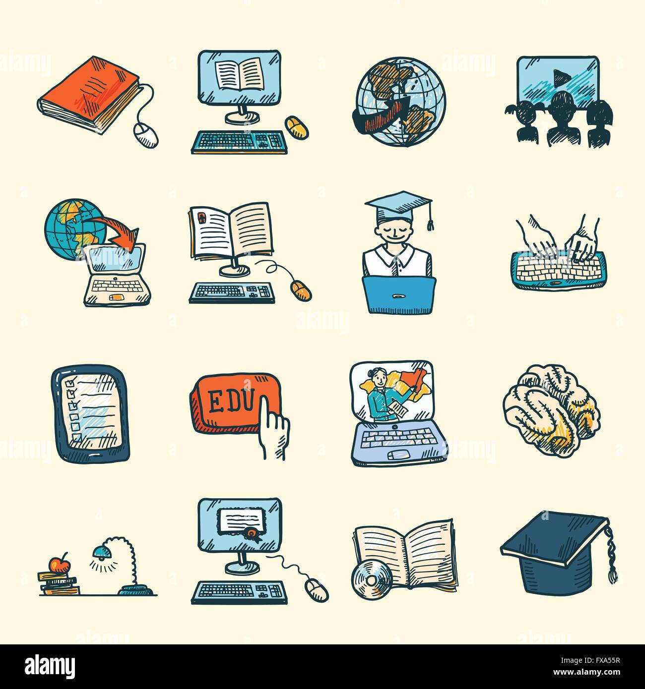 Online Education Icons Sketch Stock Vector Image & Art - Alamy