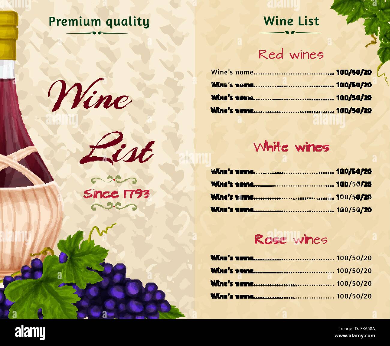 Wine list template Stock Vector Image & Art Alamy