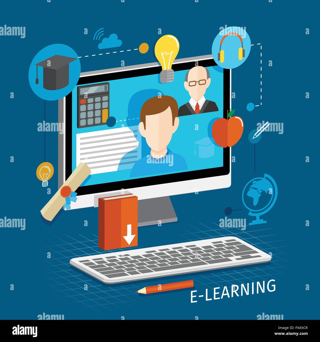 E-learning flat poster Stock Vector Image & Art - Alamy