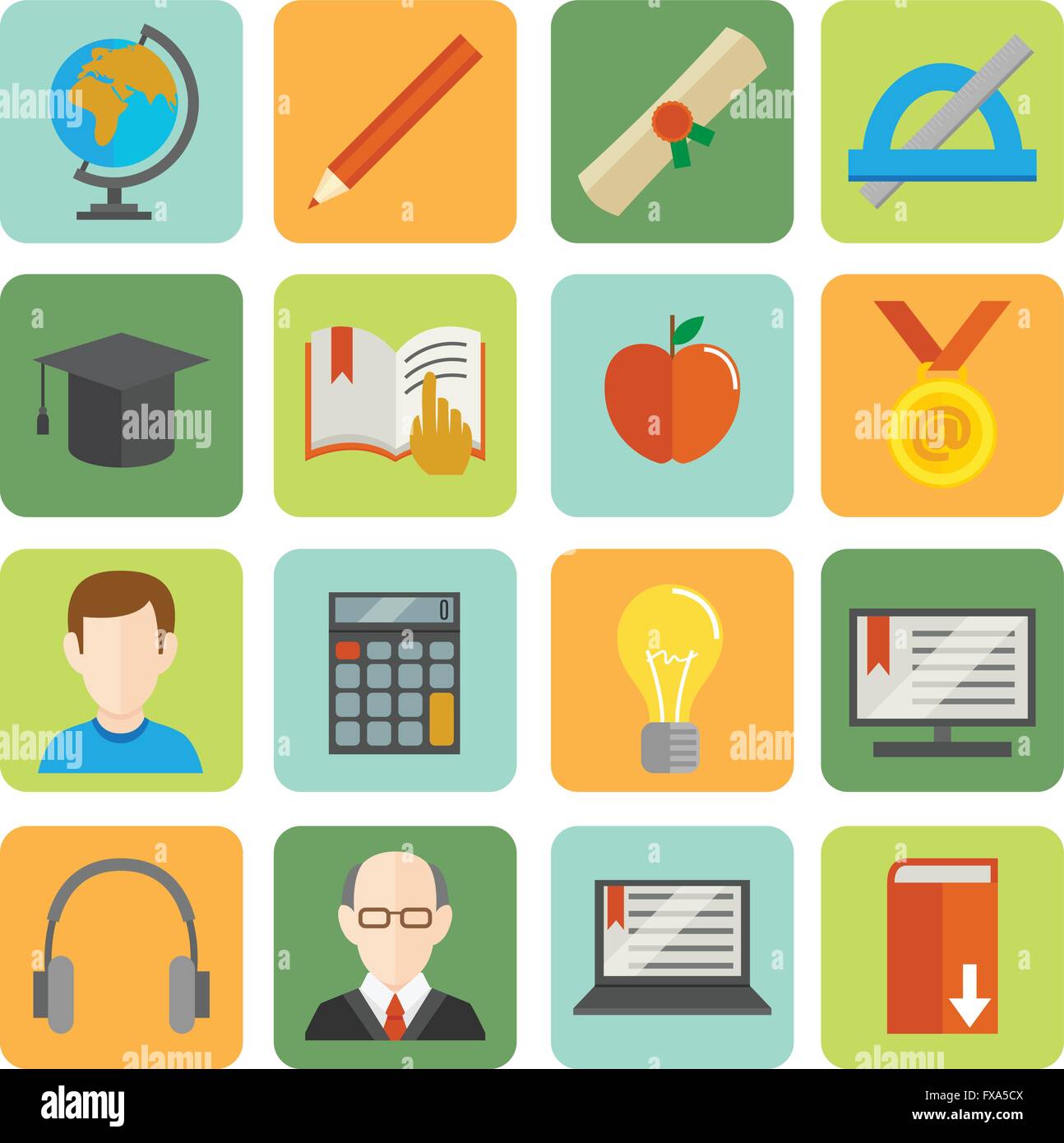E-learning Flat Icon Set Stock Vector Image & Art - Alamy