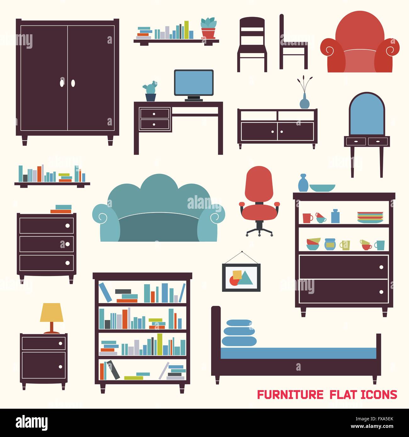 Furniture icons flat Stock Vector Image & Art - Alamy