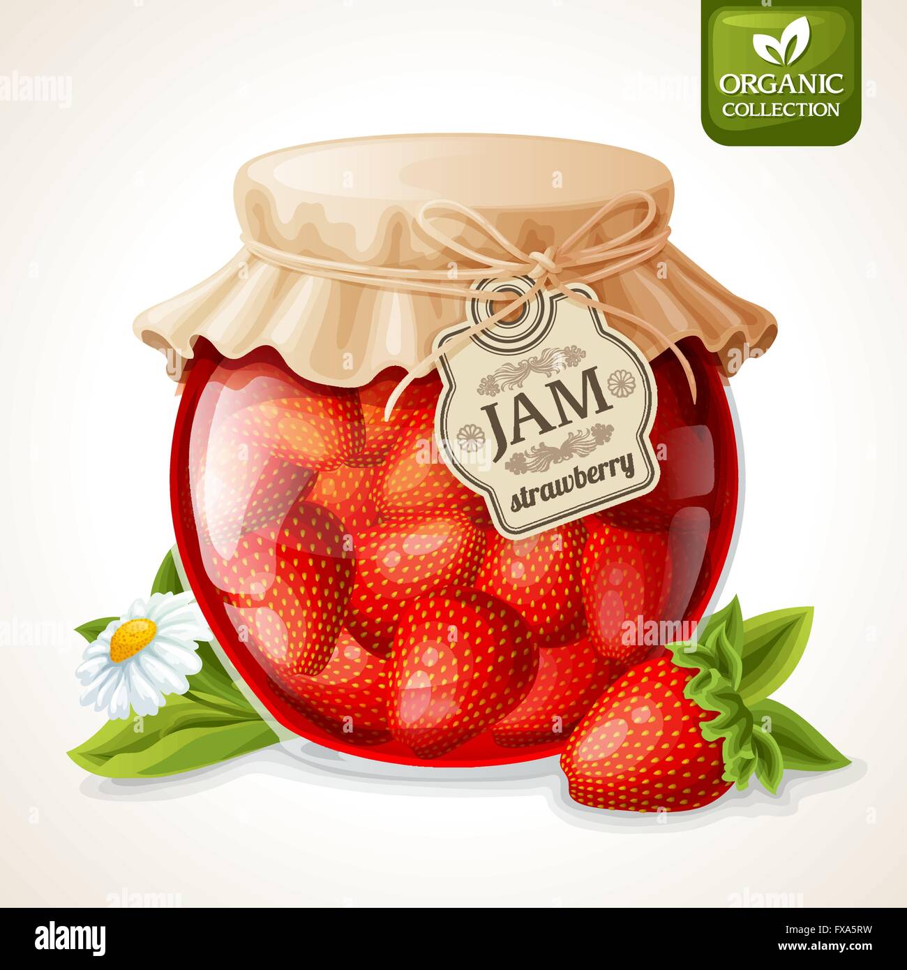 Strawberry jam in glass Stock Vector