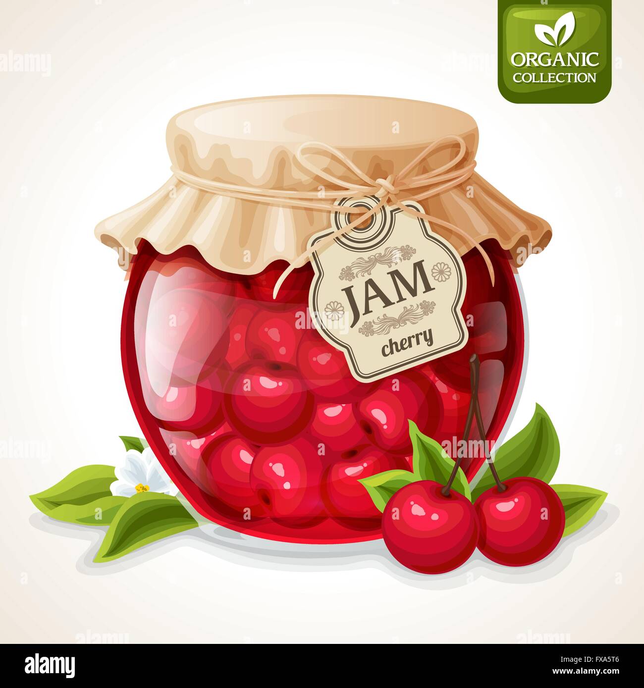 Cherry jam jar Stock Vector