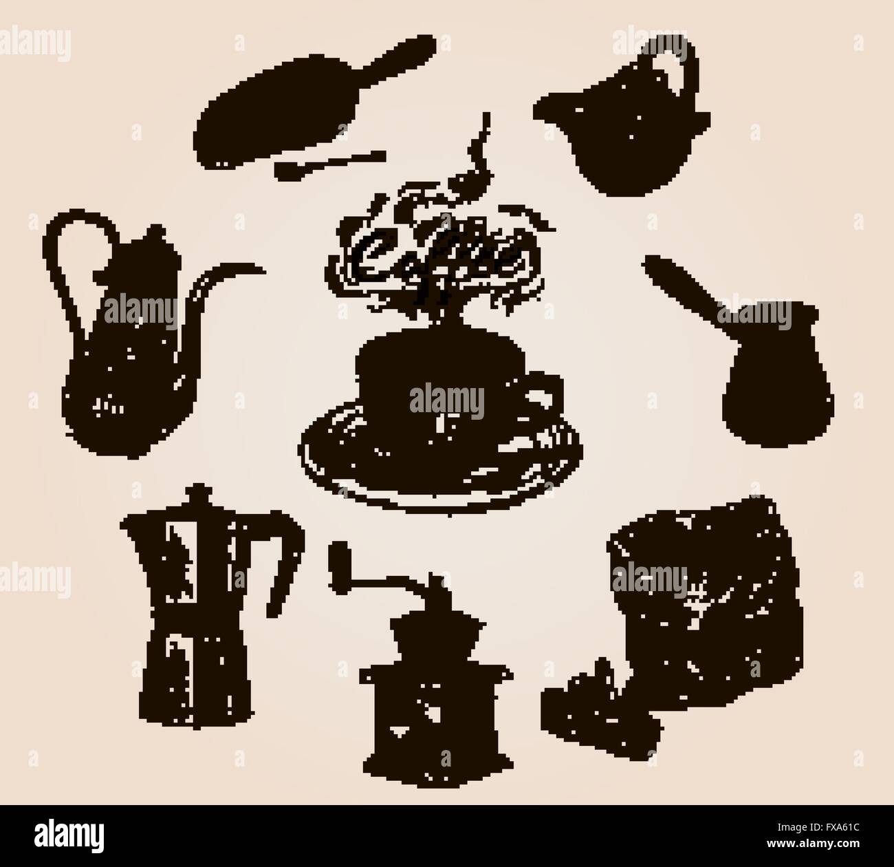 Hand drawn retro coffee set Stock Vector Image & Art - Alamy