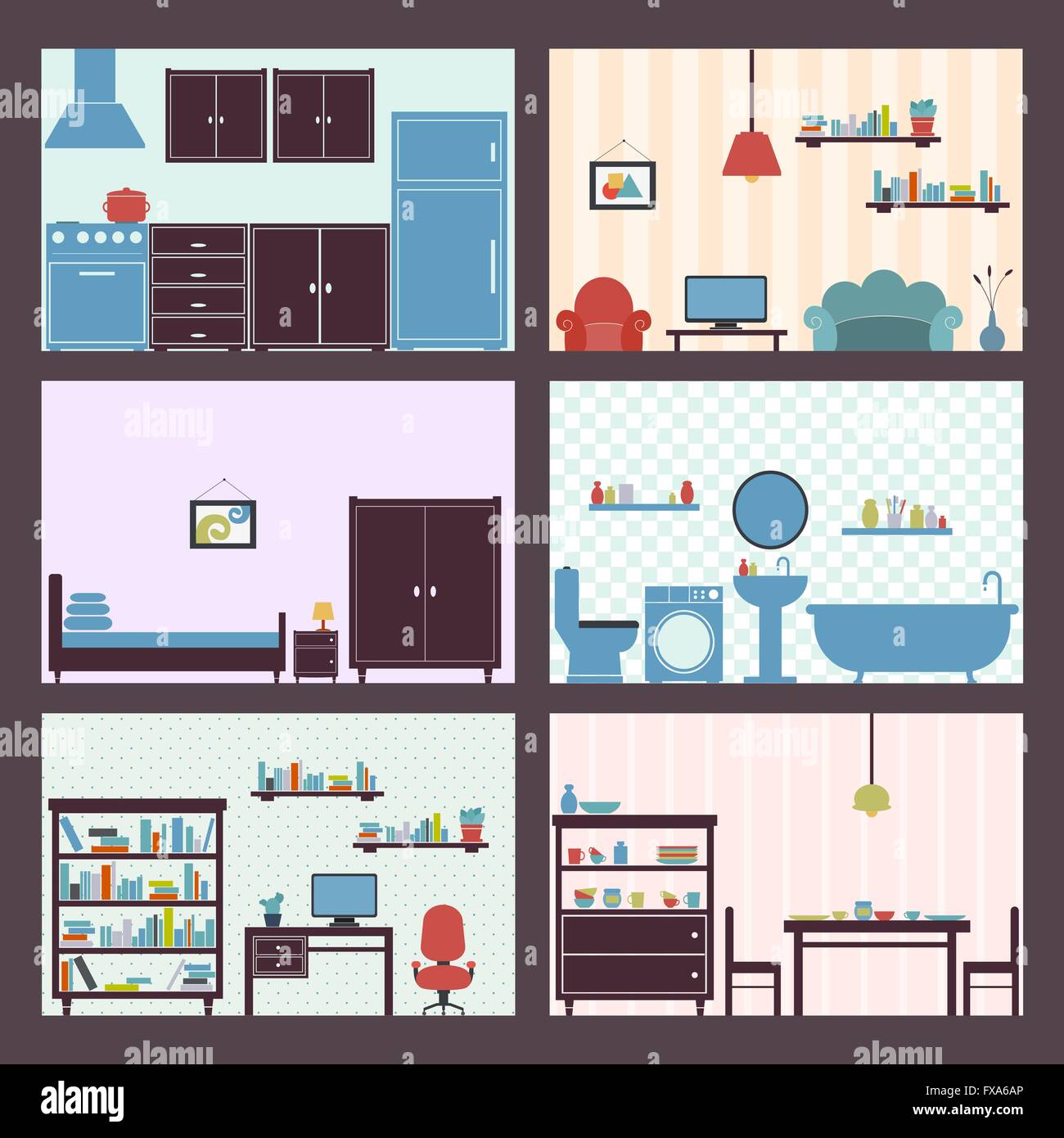Interiors set flat Stock Vector Image & Art - Alamy