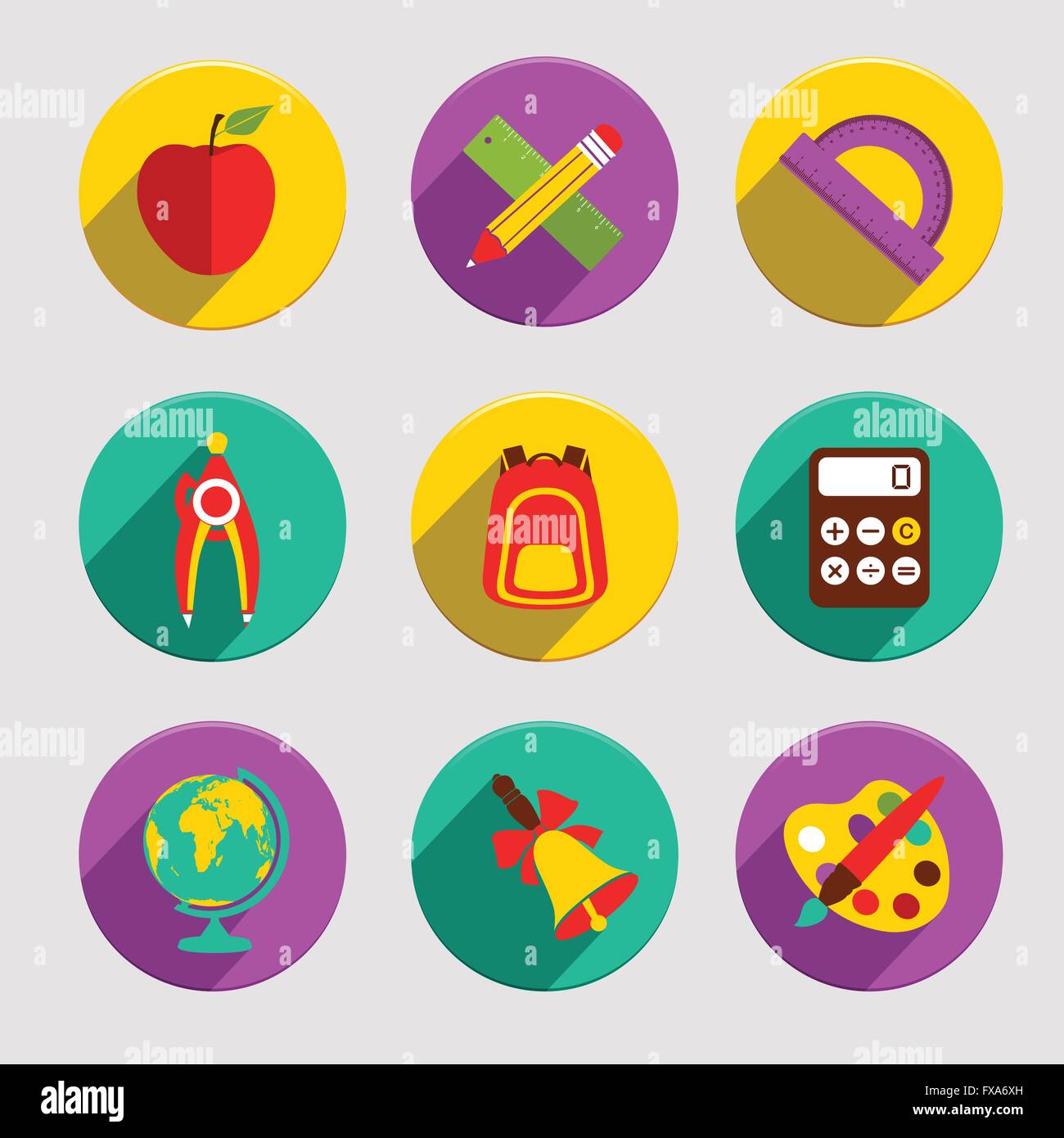 Flat School Icons Set Stock Vector Image & Art - Alamy