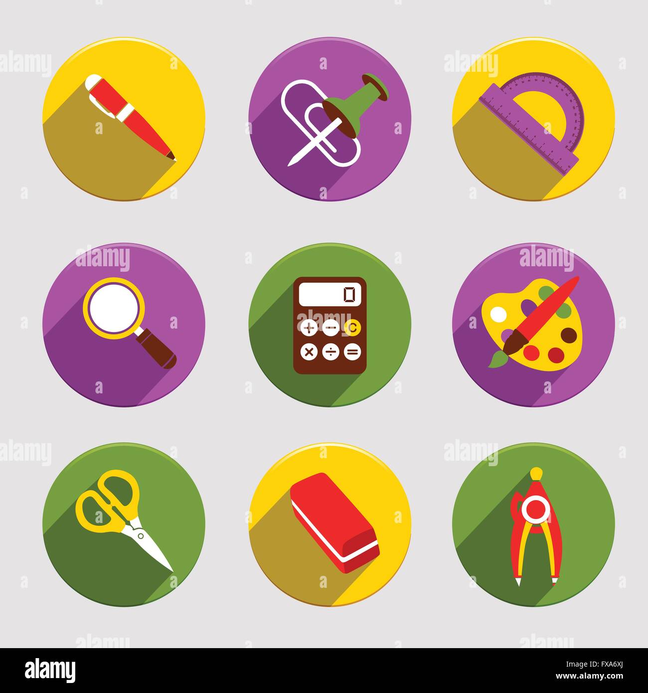 Flat School Icons Set Stock Vector Image & Art - Alamy