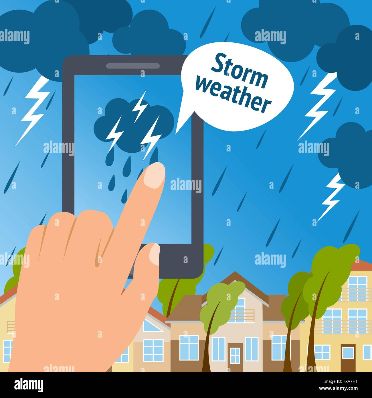 Weather smart phone storm Stock Vector