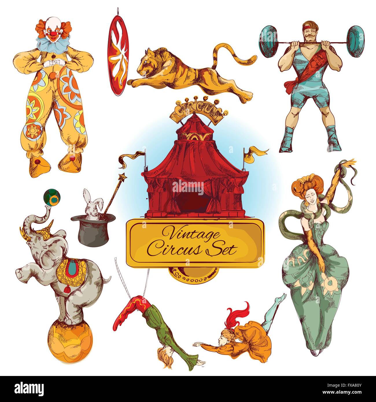 Circus vintage colored icons set Stock Vector Image & Art - Alamy