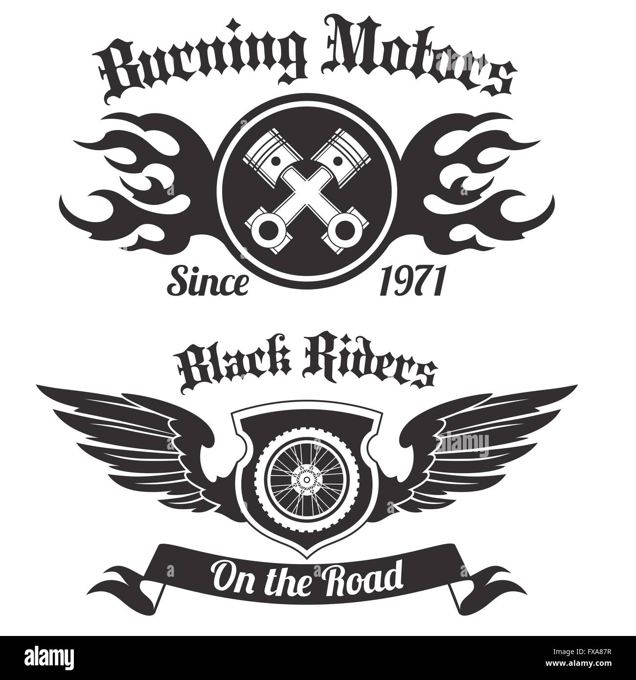 Grand prix racing crazy pistons motorclub black emblems set isolated vector  illustration Stock Vector Image & Art - Alamy