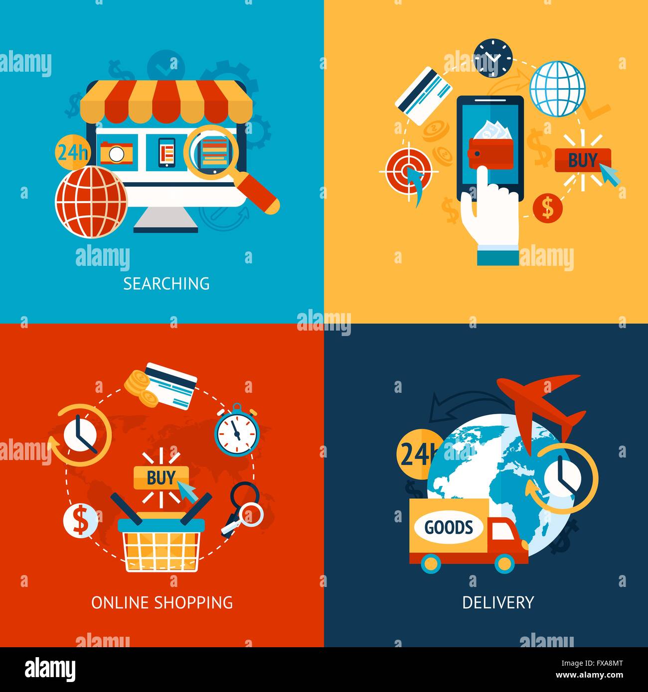 Online shopping flat set Stock Vector Image & Art - Alamy