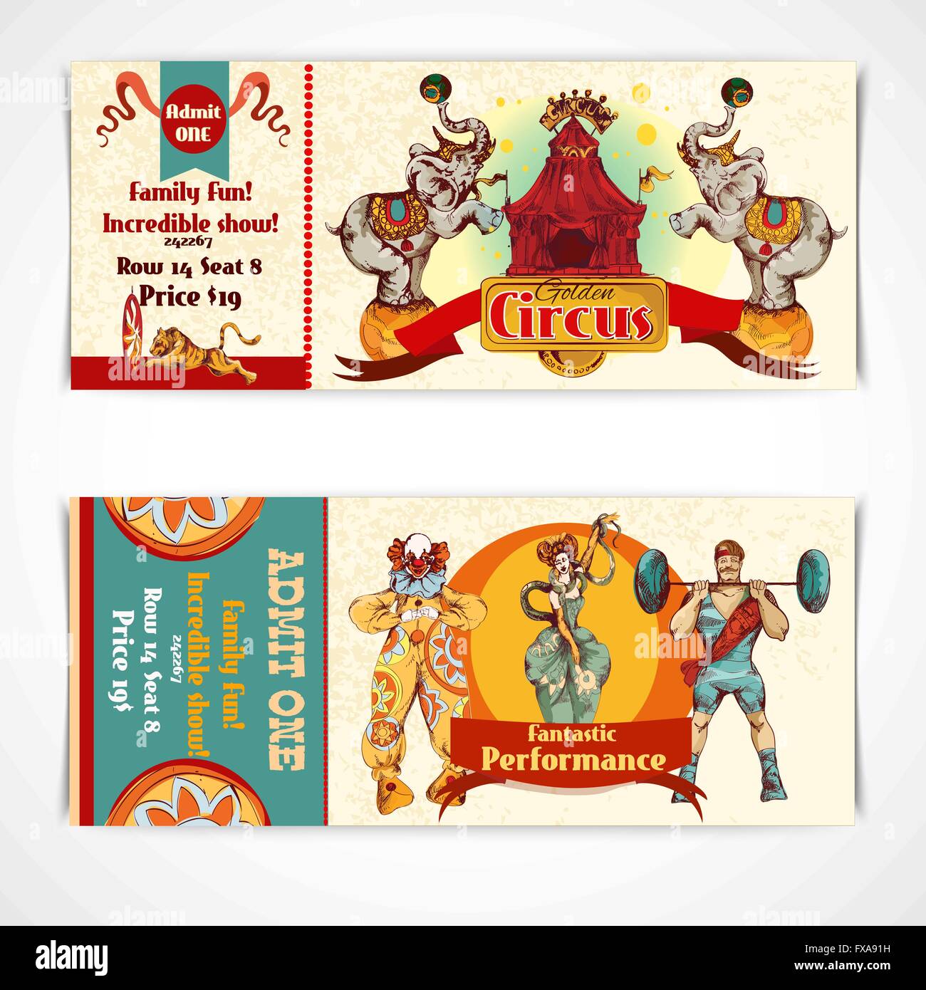 Circus vintage tickets set Stock Vector Image & Art Alamy