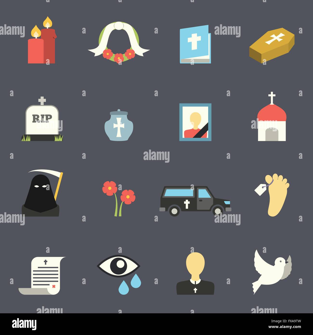 Funeral Icons Set Stock Vector
