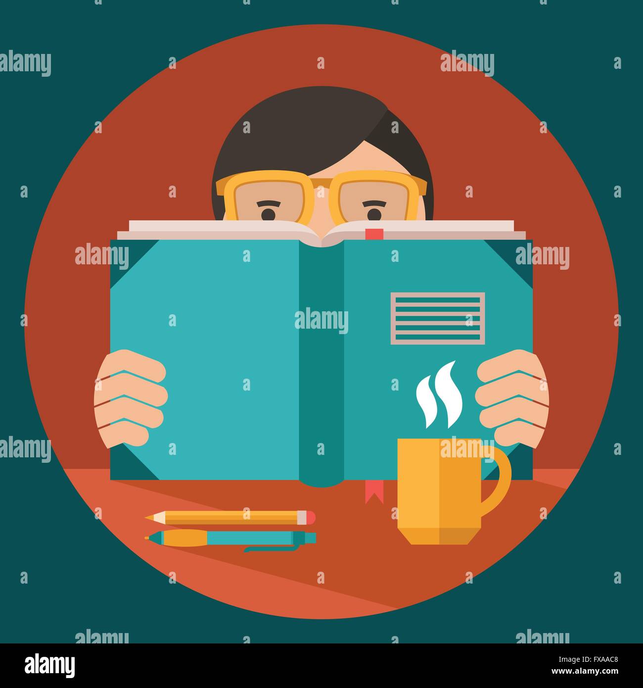 Man book coffee cup in Stock Vector Images - Alamy