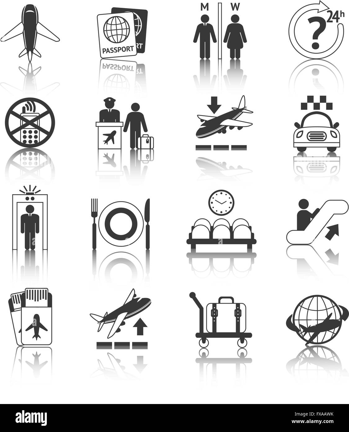 Airport icons black and white set Stock Vector Image & Art - Alamy