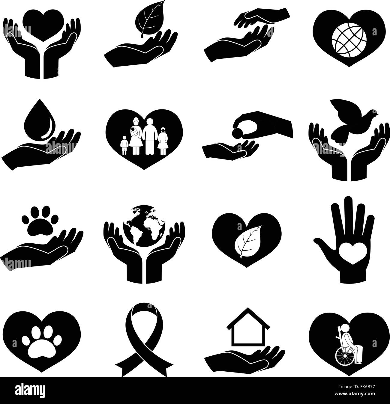 Charity and Donation Icons Black Stock Vector