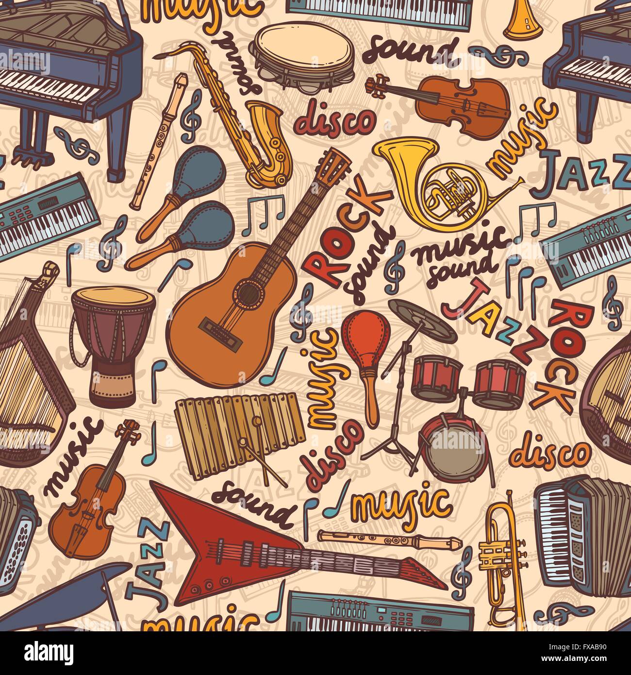 Musical instruments sketch seamless pattern Stock Vector Image & Art ...