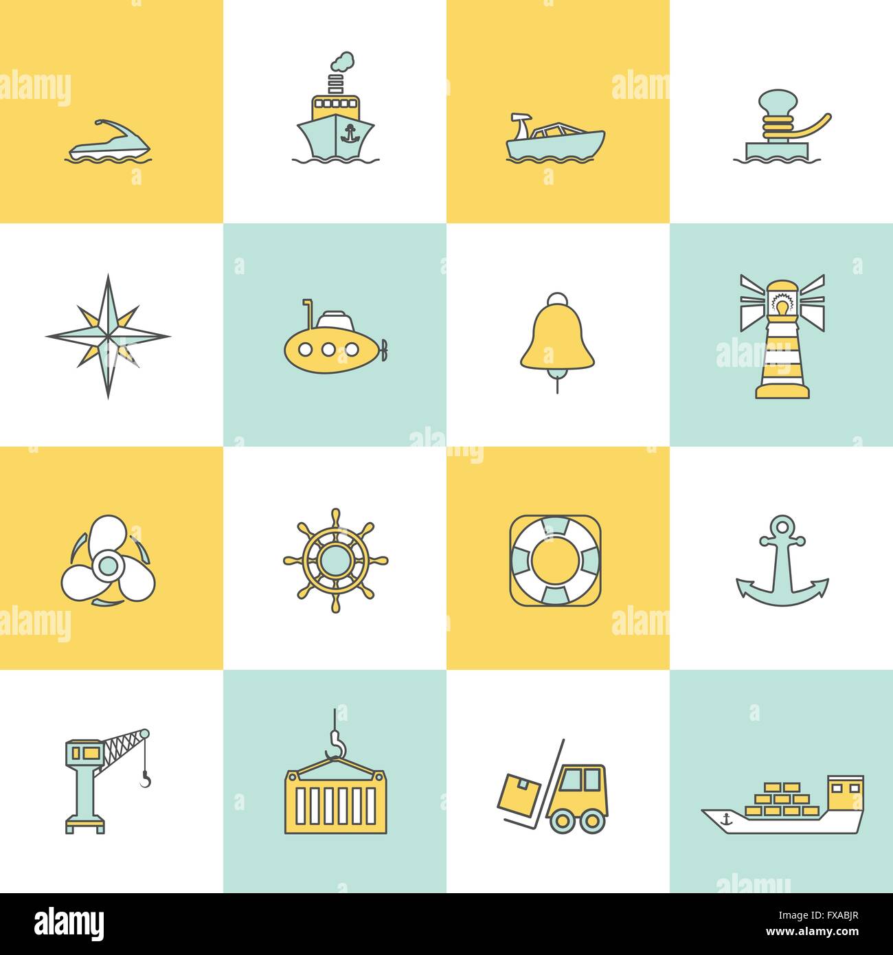 Sea Port Icons Flat Line Set Stock Vector Image & Art - Alamy