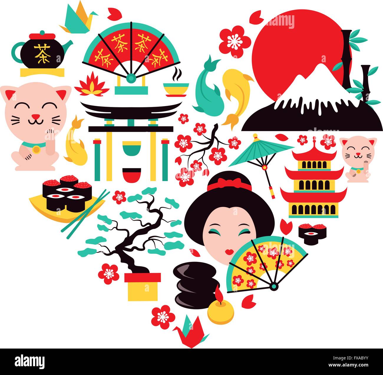 Japan symbols heart Stock Vector