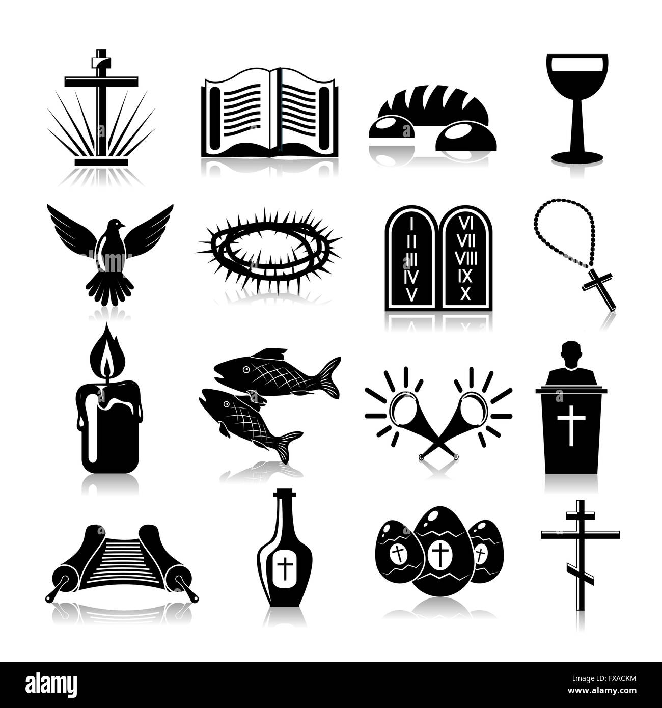 Christianity icons set black Stock Vector