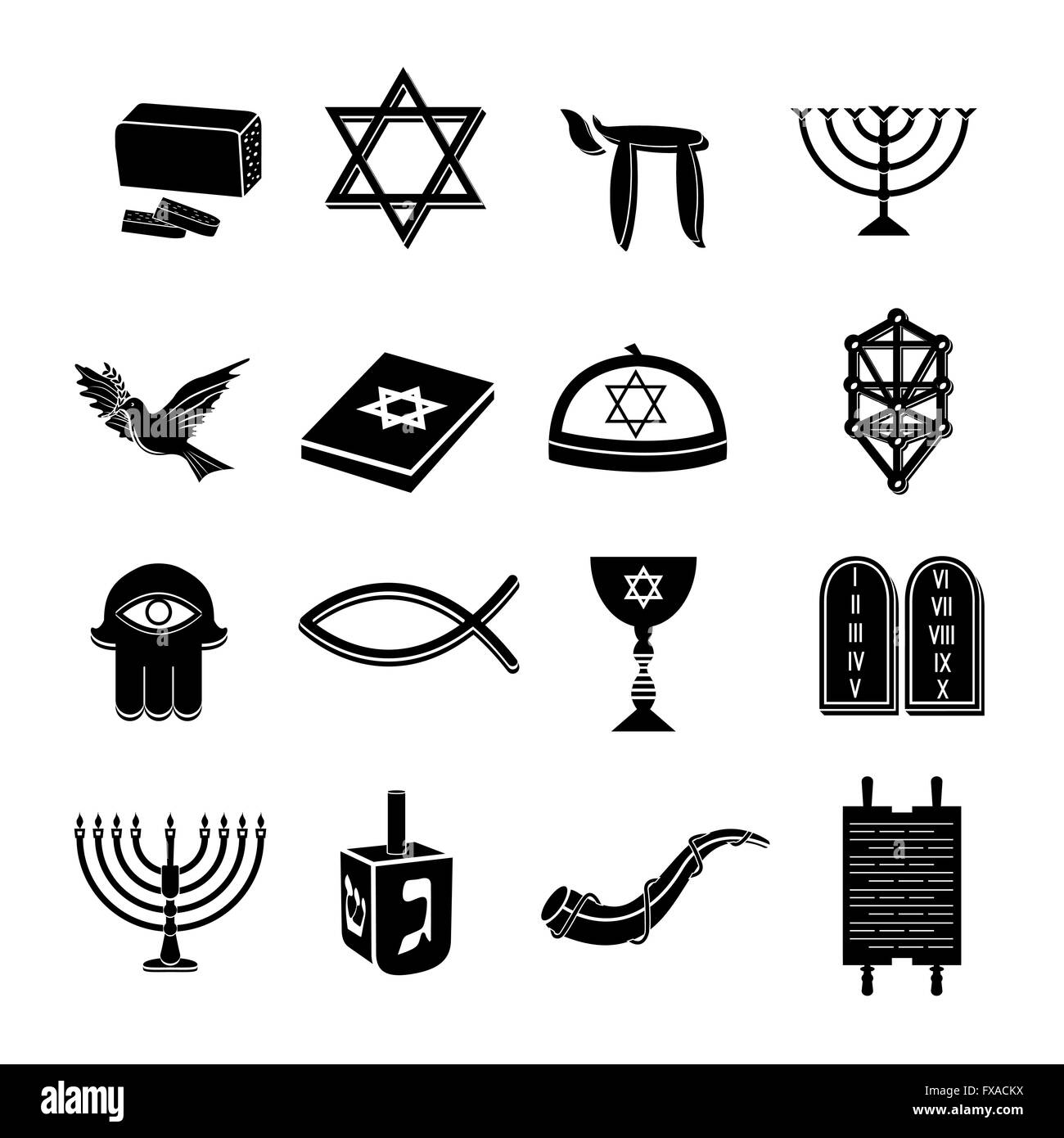 Judaism icons set black Stock Vector