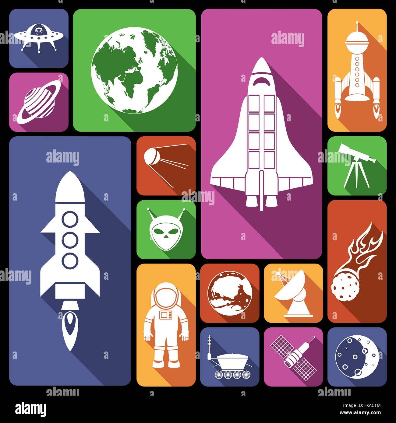 Space icons flat Stock Vector Image & Art - Alamy
