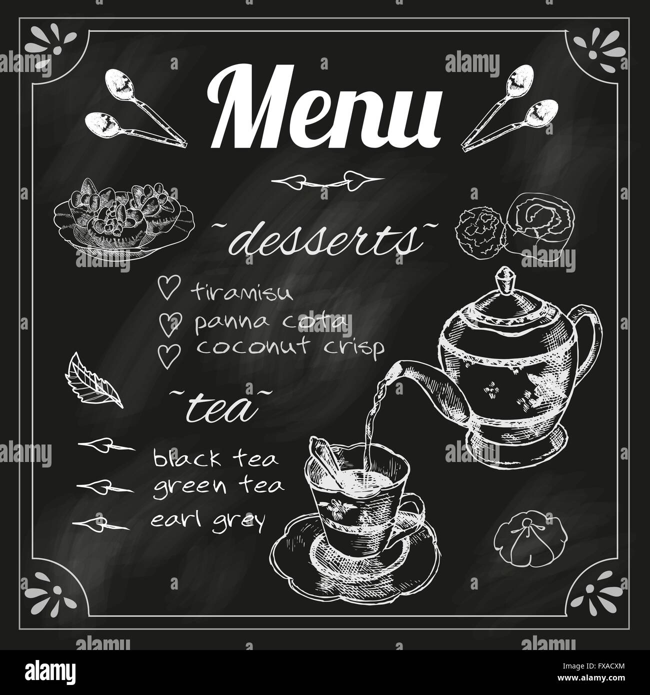 Teapot and teacup blackboard menu Stock Vector Image & Art Alamy