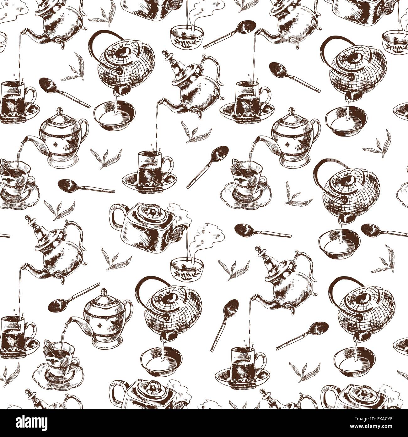 Teapot and cups seamless pattern Stock Vector Image & Art - Alamy
