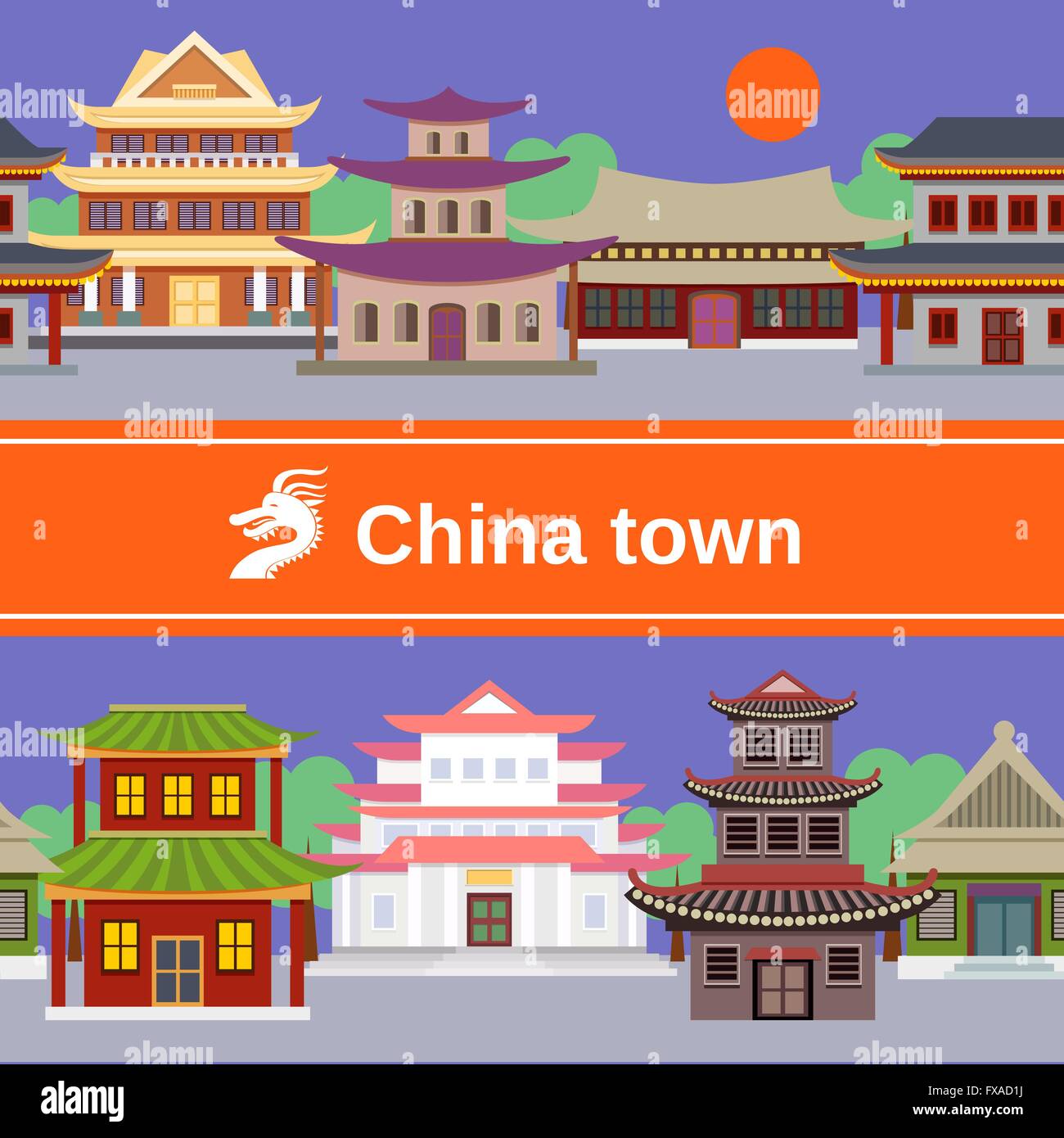 China town tileable border Stock Vector