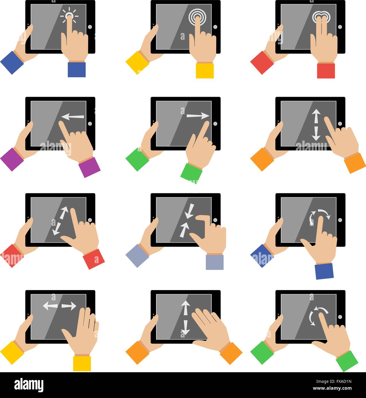 Tablet touch gestures Stock Vector