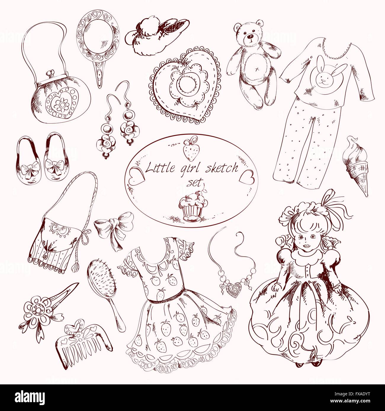 Little girl accessories set doodle sketch Stock Vector Image & Art Alamy