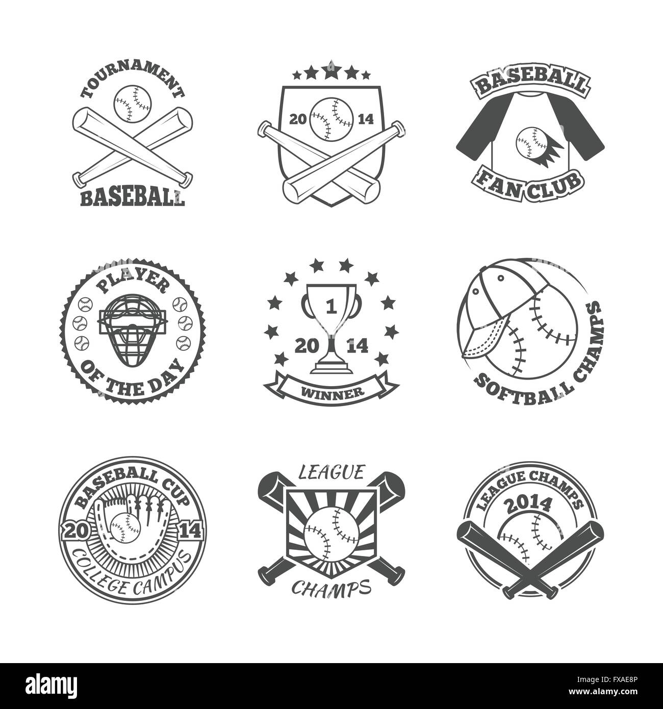 Baseball labels icons set Stock Vector