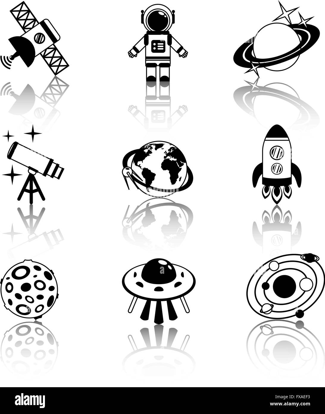 Space icons black and white set Stock Vector Image & Art - Alamy