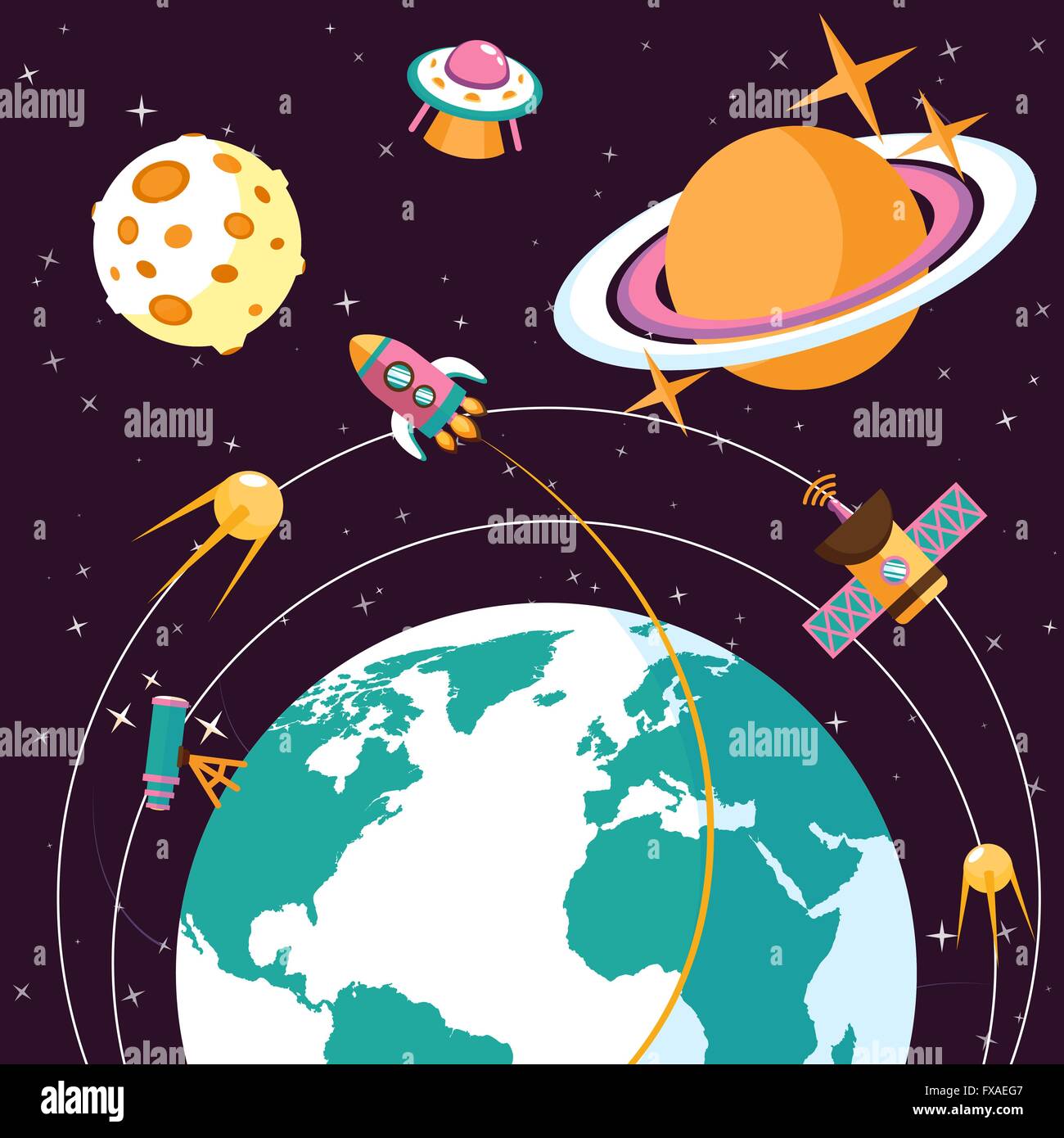 Space flat illustration Stock Vector Image & Art - Alamy