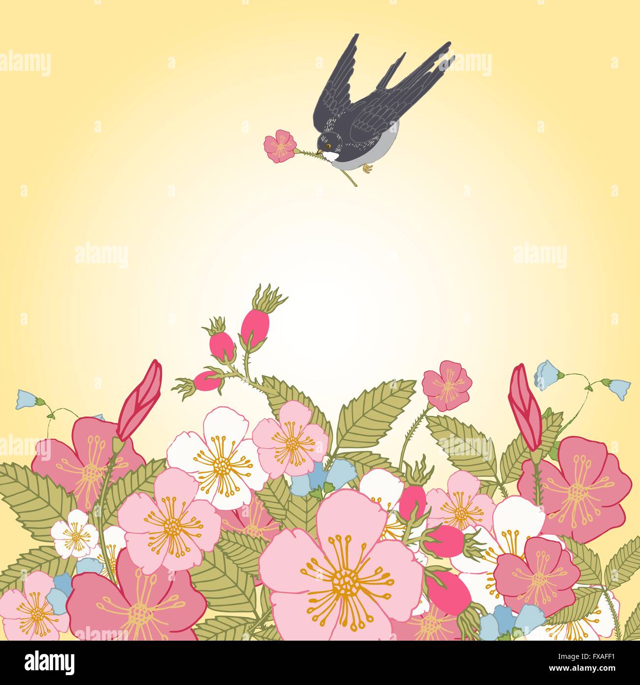 Vintage flowers background with bird Stock Vector Image & Art - Alamy