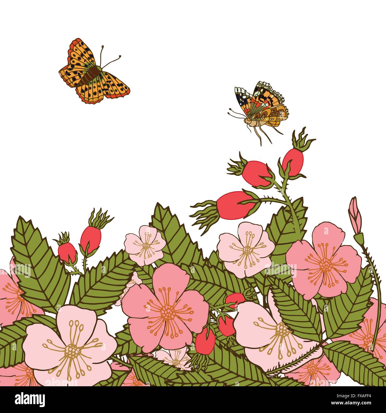 Vintage flowers background with butterflies Stock Vector Image & Art ...