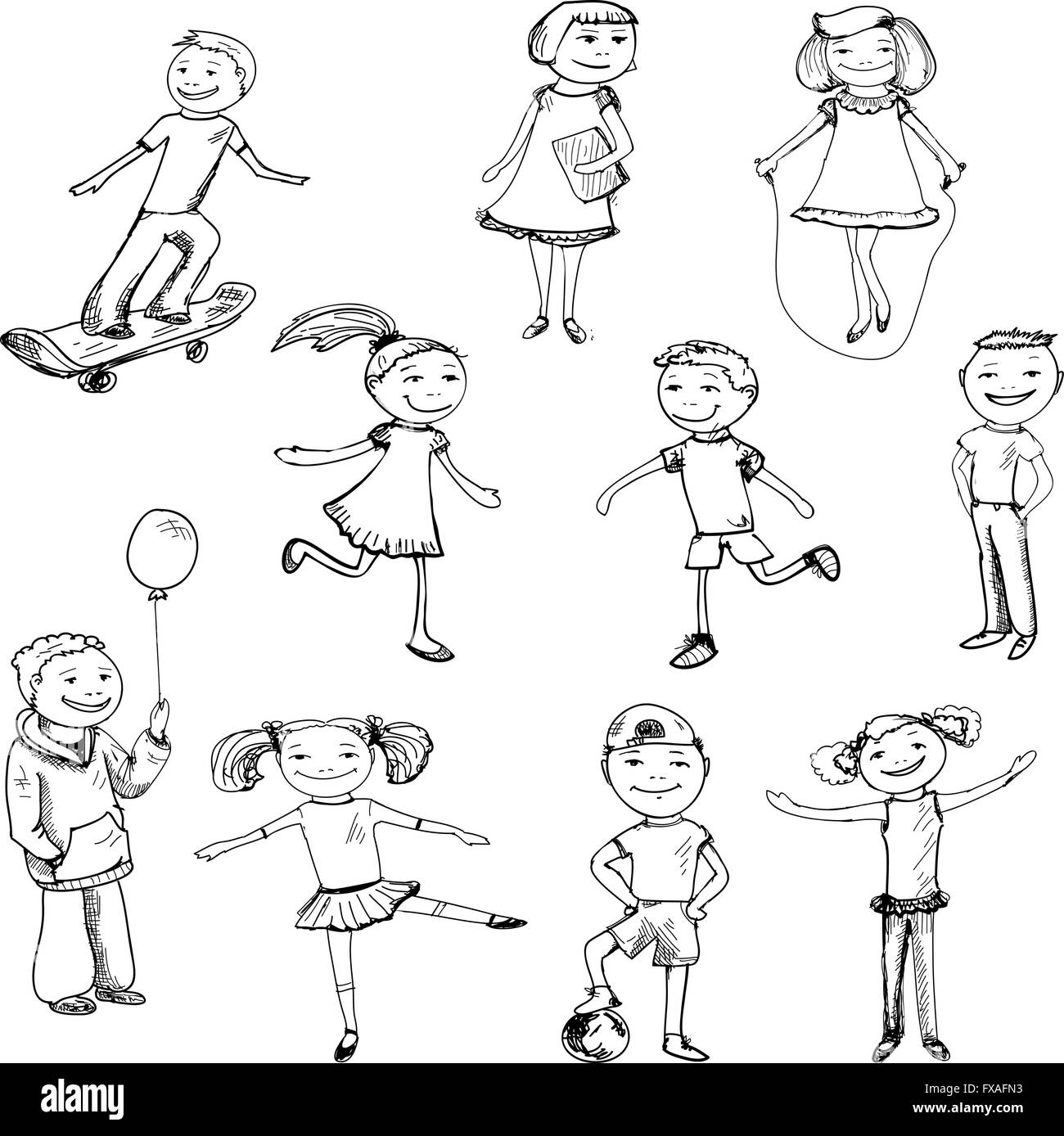 Children characters sketch Stock Vector