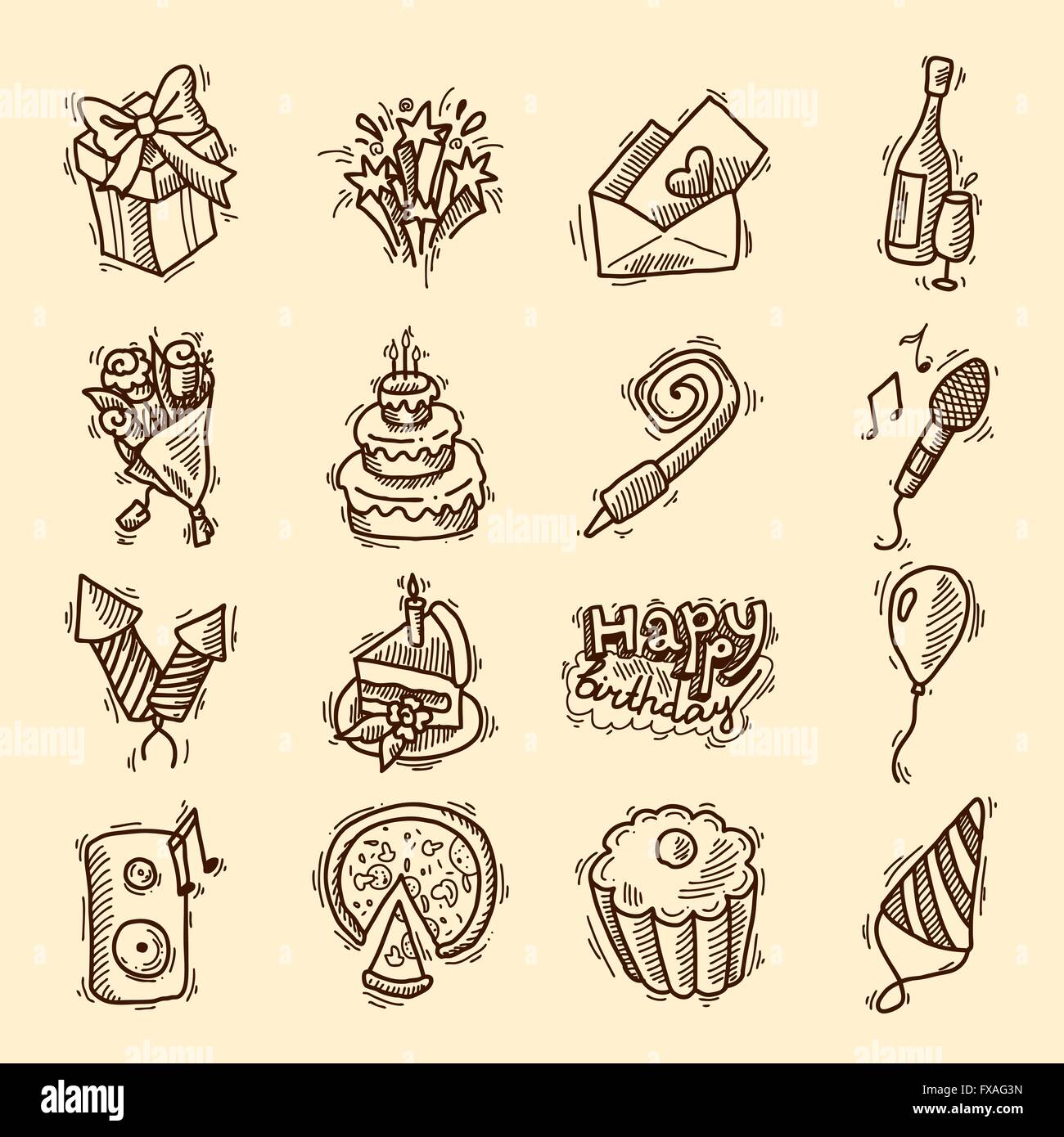Birthday sketch icon set Stock Vector Image & Art - Alamy