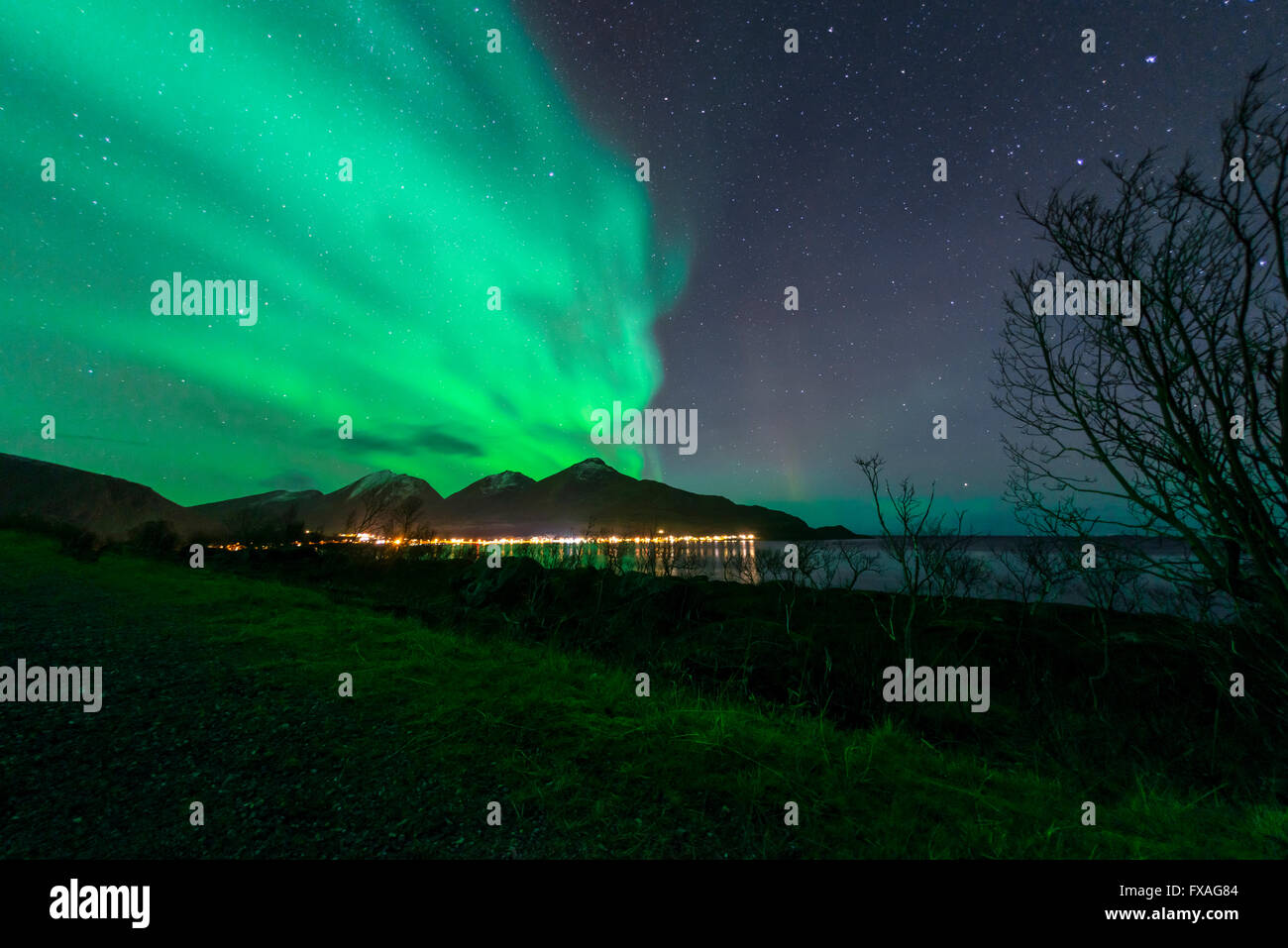 Aurora borealis at Tromvik, Norway Stock Photo