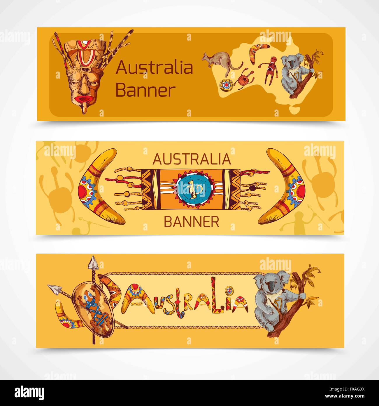 Australia sketch banners horizontal Stock Vector