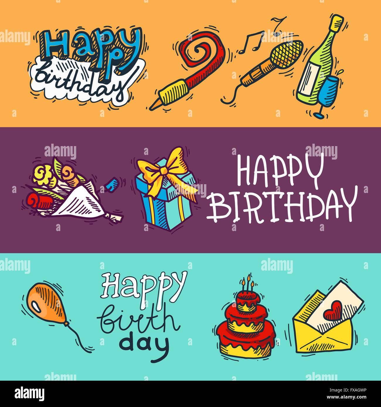 Birthday sketch banner set Stock Vector Image & Art - Alamy