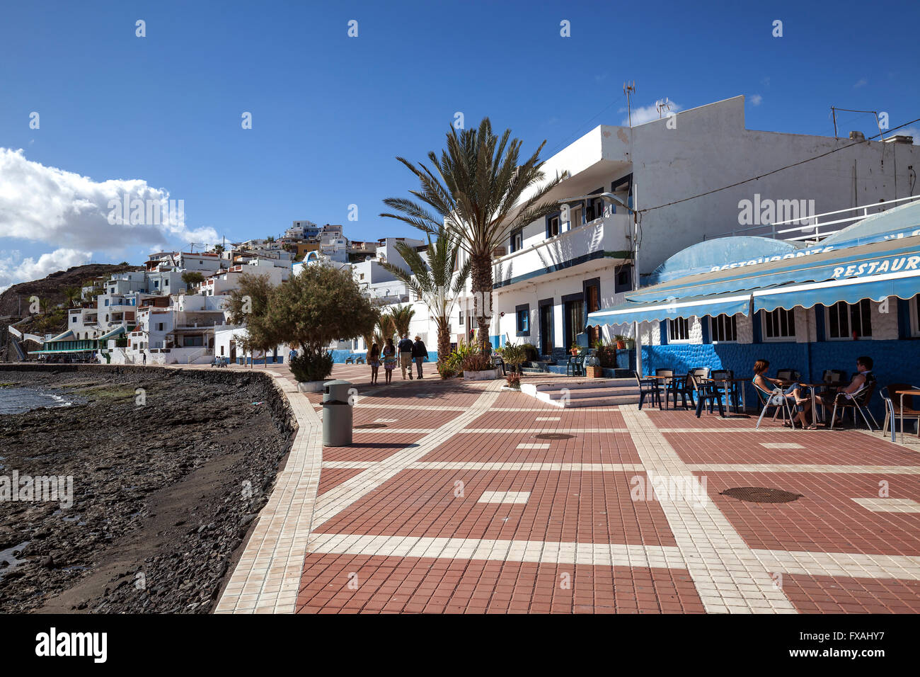 Promenade restaurant in the fishing village of Las Playitas, Fuerteventura,  Canary Islands, Spain Stock Photo - Alamy