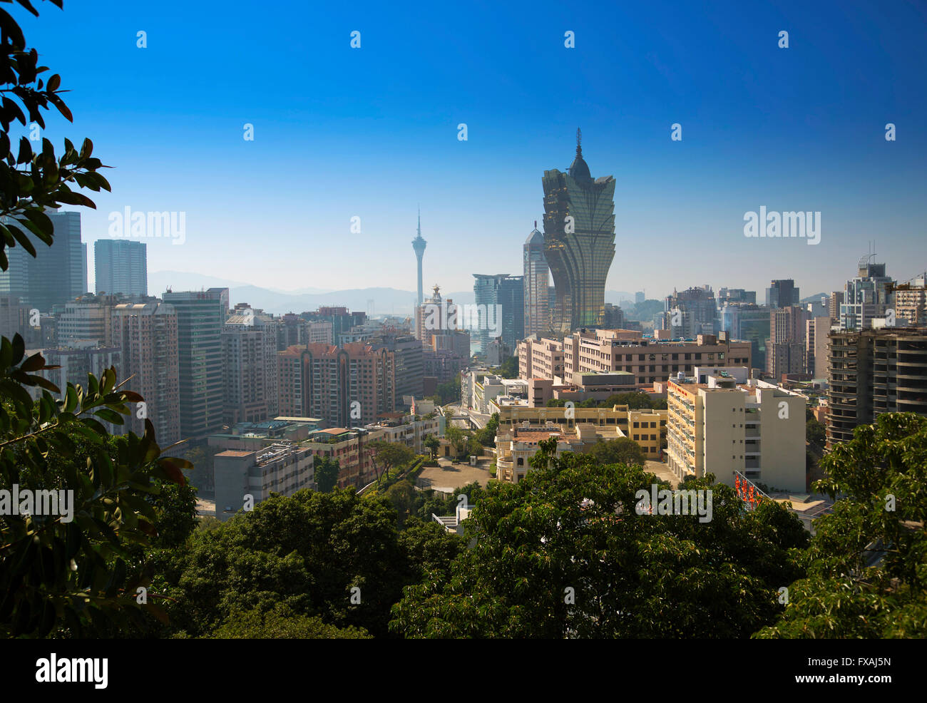 Casino Grand Lisboa and Macau Tower in the background, Macau, China Stock Photo