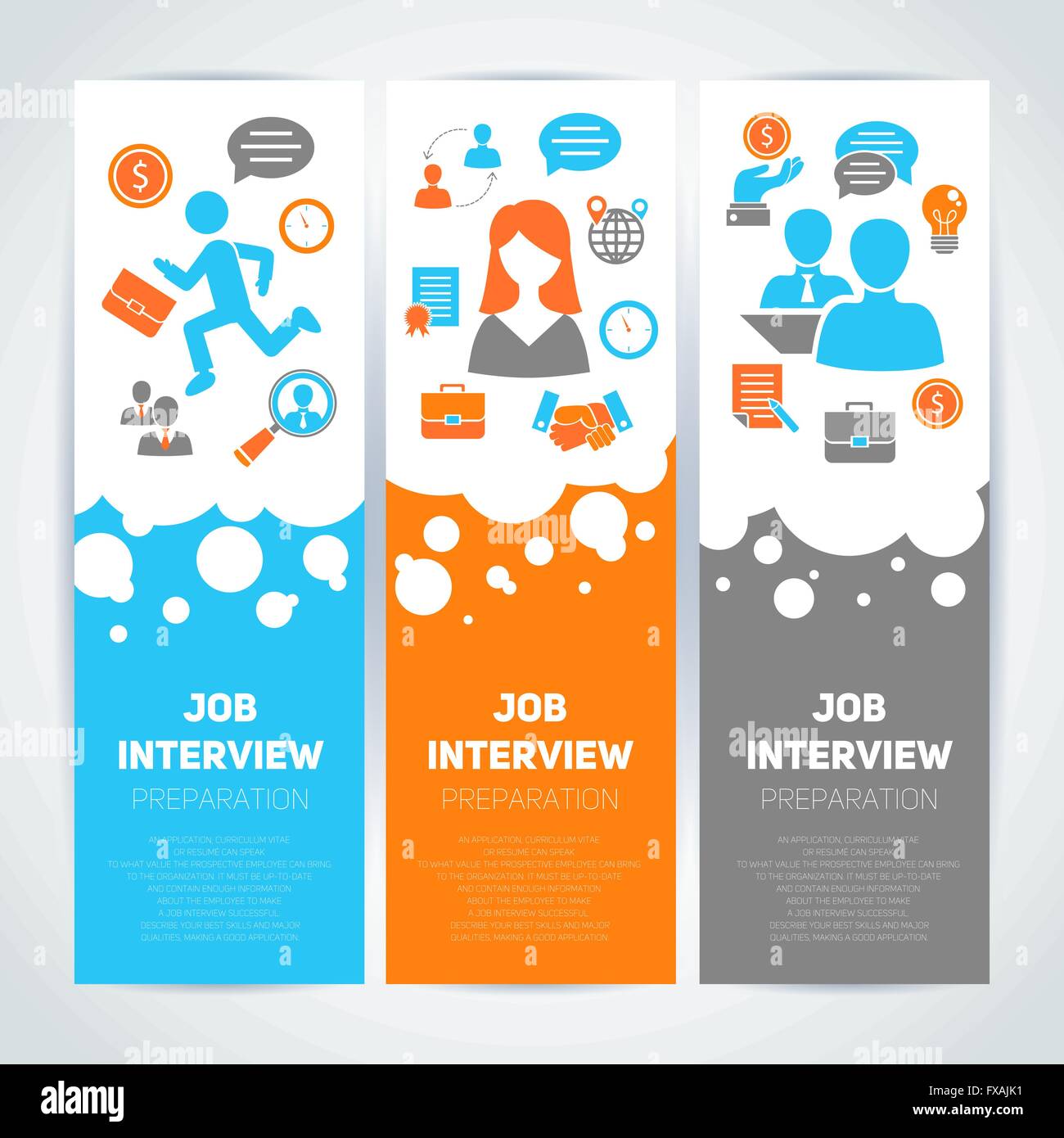 Job Interview Flat Banner Set Stock Vector Art Illustration