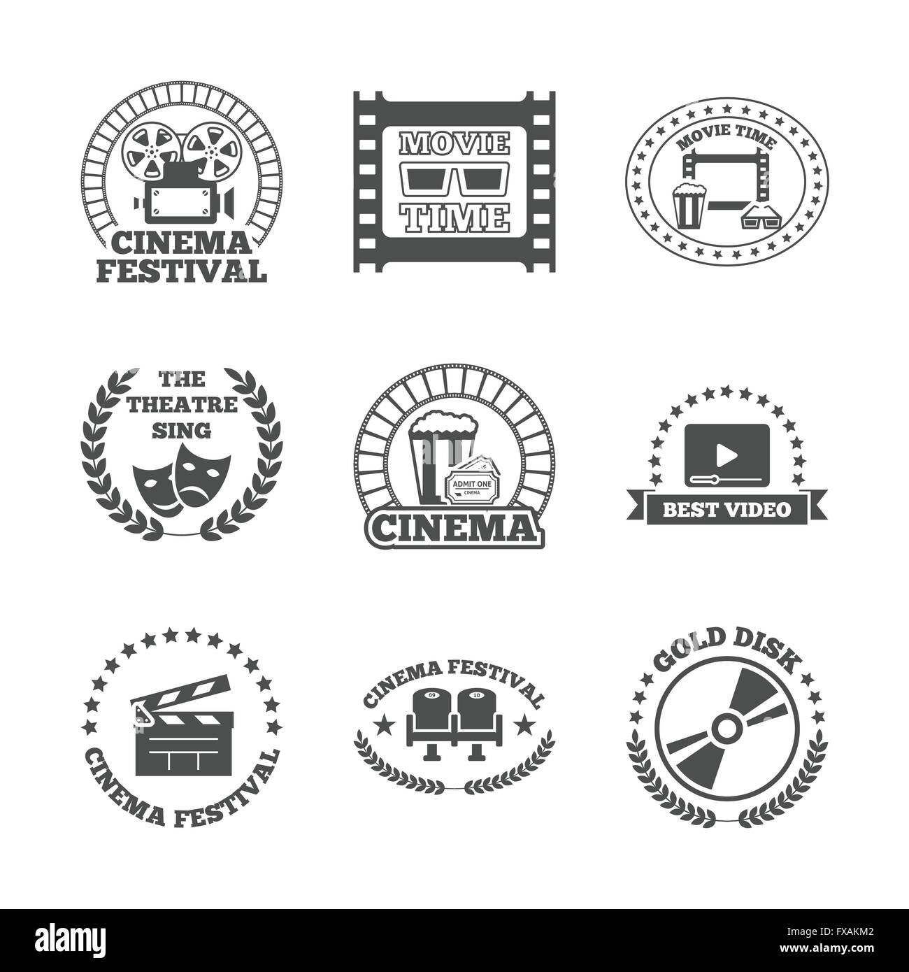 Cinema black retro labels icons set Stock Vector Image & Art - Alamy